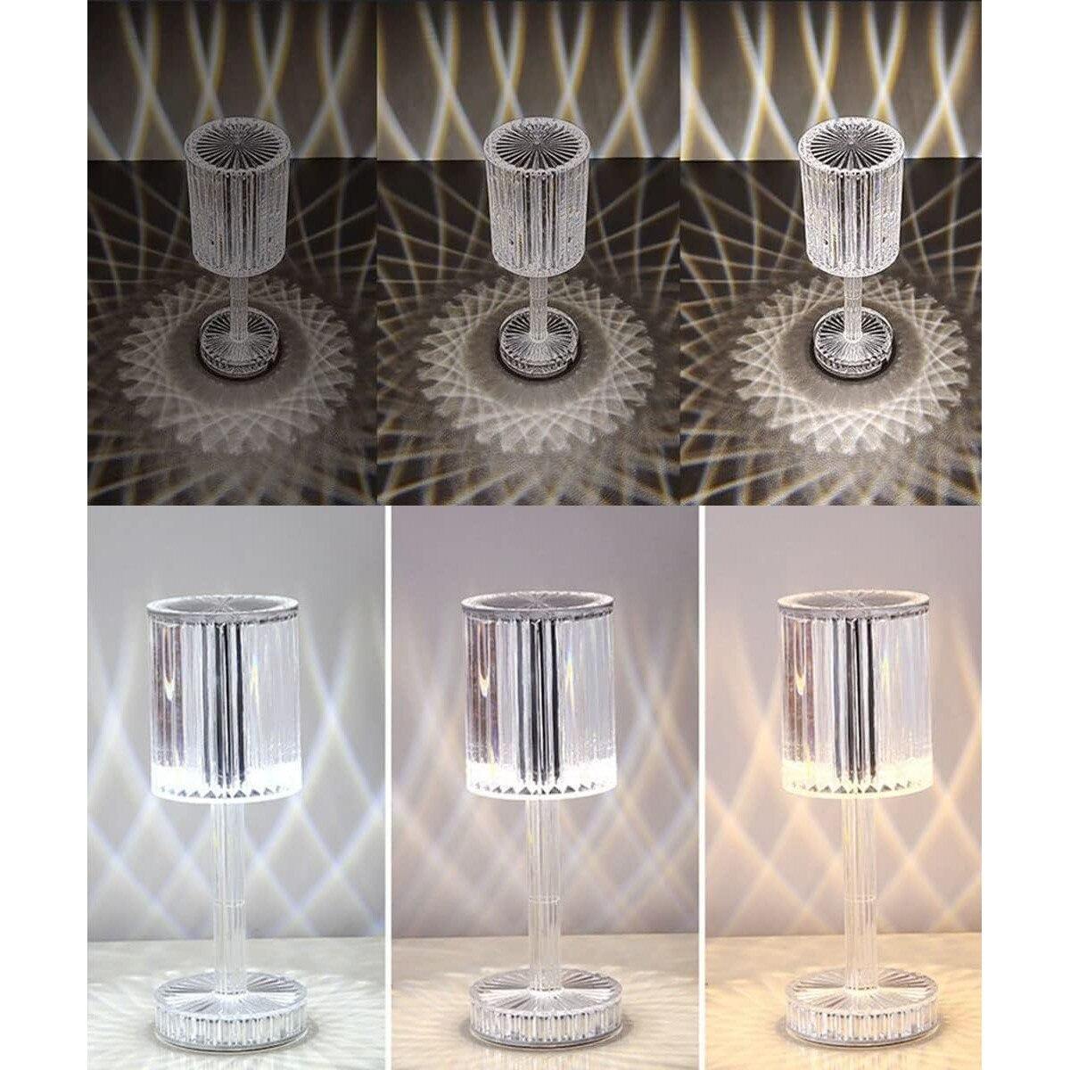Lampa din acril cu picior, transparent, cu 3 tipuri de lumina diferita, incarcare USB, control prin atingere, 40 cm x 8.5 cm