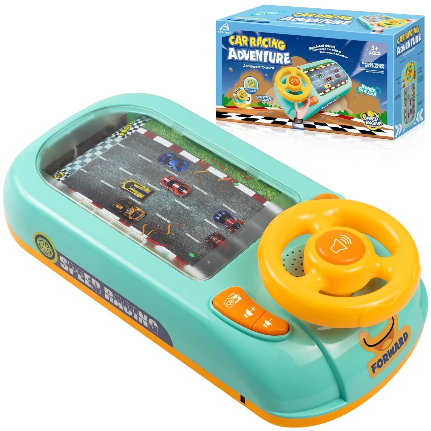 Jucarie Interactiva Cu Volan Pentru Copii – Educativa, Muzicala Cu Lumini Si Sunete, 2 Viteze, Circuit Curse Aventura