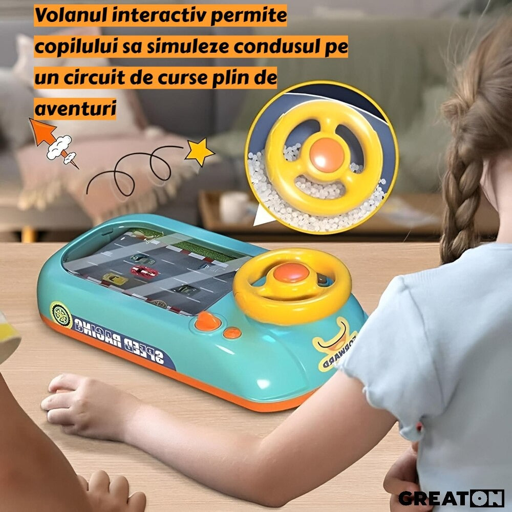 Jucarie Interactiva Cu Volan Pentru Copii – Educativa, Muzicala Cu Lumini Si Sunete, 2 Viteze, Circuit Curse Aventura